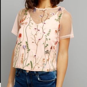 ASOS New Look Petite Embroidered Floral Sheer Top